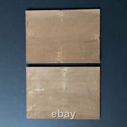 Pair of Antique Small Paintings HSP Barbizon Animated Landscapes 19th Century Signed