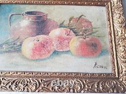 Pair of old still life oil paintings on panel signed by Reboul