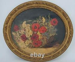 Perret, Painting Old Oil On Canvas Trash Flower XIX Th S