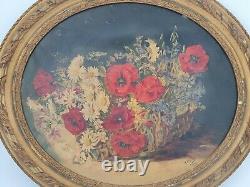 Perret, Painting Old Oil On Canvas Trash Flower XIX Th S