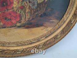 Perret, Painting Old Oil On Canvas Trash Flower XIX Th S