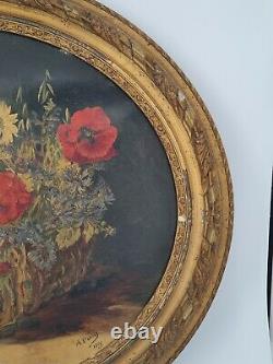 Perret, Painting Old Oil On Canvas Trash Flower XIX Th S