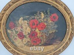 Perret, Painting Old Oil On Canvas Trash Flower XIX Th S