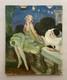 Pierrot And Columbine, Oil On Canvas Board, Antique Painting, Artwork