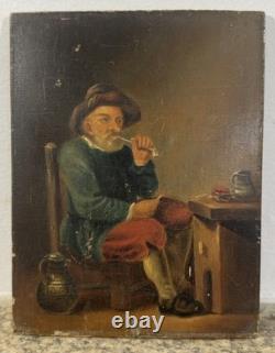 Pipe smoker, Dutch school, old oil on panel, trace of signature