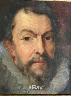Portrait Man With The Collar Oil On Canvas Old XIX XVII Noble