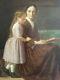 Portrait Of A Woman And Her Daughter Reading Xix Oil On Canvas Old