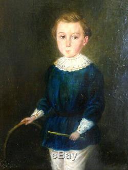 Portrait Of Child In Hoop XIX Oil On Canvas Old Boy