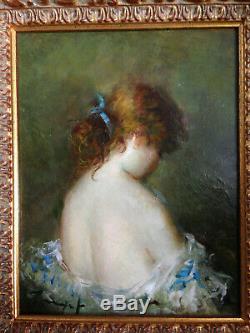 Portrait Of Naked Woman Of Impressionist Back XIX XX Oil On Old Canvas