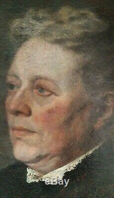Portrait Of Old Lady Elegant Oil On Canvas Old Monogramme1907