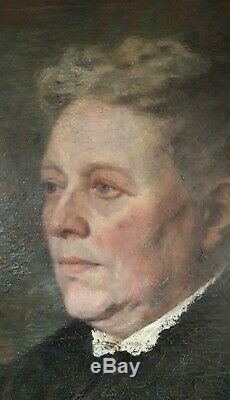 Portrait Of Old Lady Elegant Oil On Canvas Old Monogramme1907