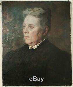 Portrait Of Old Lady Elegant Oil On Canvas Old Monogramme1907