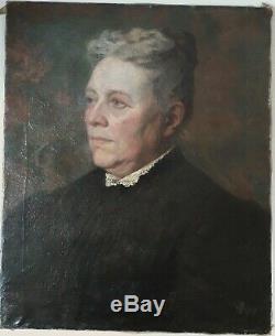 Portrait Of Old Lady Elegant Oil On Canvas Old Monogramme1907