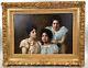 Portrait Of Three Sisters, Painting On Canvas, Xixth Century, Old Painting