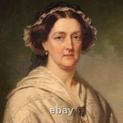 Portrait of a Lady, Signed and Dated 1862, Oil Painting on Canvas, Antique Artwork