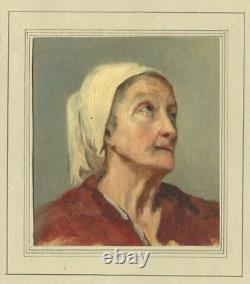 Portrait of a Woman Oil on Paper Original Antique Drawing