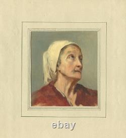 Portrait of a Woman Oil on Paper Original Antique Drawing