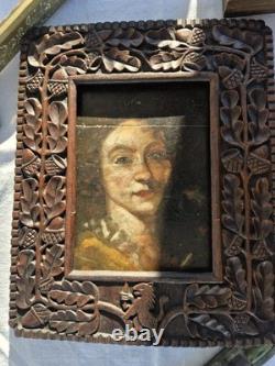 Portrait of a Young Woman Oil on Panel 18th Century Old Sculpted Frame