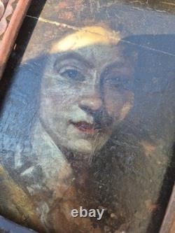 Portrait of a Young Woman Oil on Panel 18th Century Old Sculpted Frame