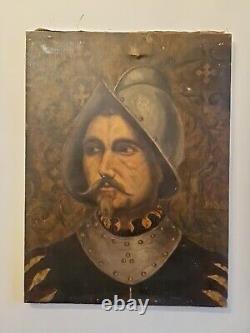 Portrait of an Ancient Knight Oil on Canvas 19th Century