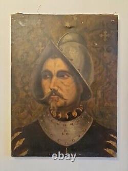 Portrait of an Ancient Knight Oil on Canvas 19th Century
