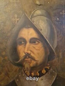 Portrait of an Ancient Knight Oil on Canvas 19th Century