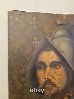 Portrait of an Ancient Knight Oil on Canvas 19th Century