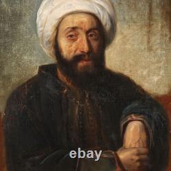 Portrait of an Arab in a Turban Old Painting Oil on Canvas 19th Century