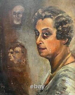 Portraits, Oil on Cardboard, Old Painting, Art, Early 20th Century