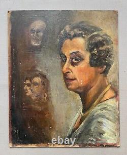 Portraits, Oil on Cardboard, Old Painting, Art, Early 20th Century
