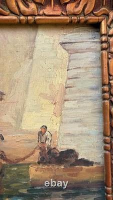 Provençal School Old Painting Signed Louis DELAVALLE Marine Port Marseille
