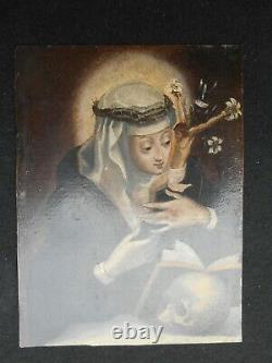 Rare Ex Tableau Peinture On Cuivre Hsc Marie Madeleine Penitente XVIII 1