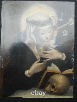 Rare Ex Tableau Peinture On Cuivre Hsc Marie Madeleine Penitente XVIII 1