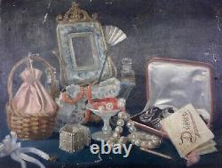 Rare Still Life With Jewelry Old Painting Oil On Canvas 19th Unsigned