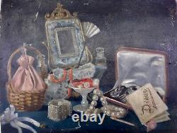 Rare Still Life With Jewelry Old Painting Oil On Canvas 19th Unsigned