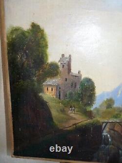 Rare antique 18th century oil painting of mountain landscape