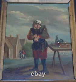 Rare magnificent old oil painting on copper 18th century the very fine rebouteux