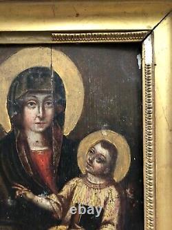 Religious Painting Ancient, Virgin To The Child, Oil On Panel, Painting XVIII