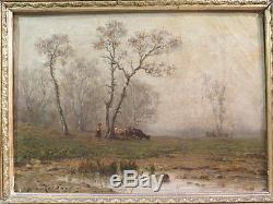 Richard Ancient Little Oil Table On Canvas Landscape Animal Woman Epoque XIX