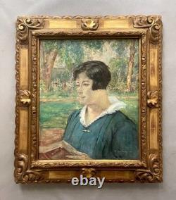 Richard Ranft, Portrait of a Woman in a Garden, Signed Antique Painting