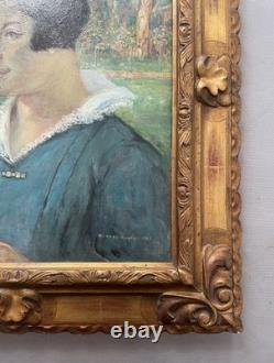Richard Ranft, Portrait of a Woman in a Garden, Signed Antique Painting