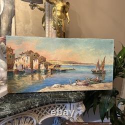 Robert Giovani, antique oil on canvas seascape, signed vintage decoration