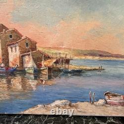 Robert Giovani, antique oil on canvas seascape, signed vintage decoration