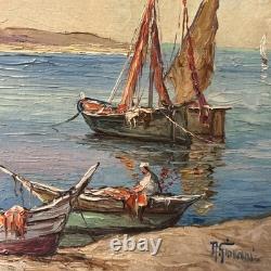 Robert Giovani, antique oil on canvas seascape, signed vintage decoration