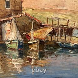 Robert Giovani, antique oil on canvas seascape, signed vintage decoration
