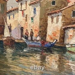Robert Giovani, antique oil on canvas seascape, signed vintage decoration