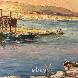 Robert Giovani, antique oil on canvas seascape, signed vintage decoration