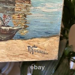 Robert Giovani, antique oil on canvas seascape, signed vintage decoration