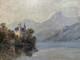 Romantic Castle By The Edge Of An Alpine Lake, Oil On Canvas, Antique Landscape