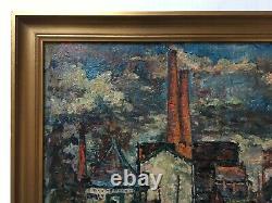 School Fauve, Landscape At The Factory, Ancient Painting, Oil On Isolel, 20th